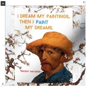 Fabric Swatch, Van Gogh and Almond Blossoms Quote, on cotton